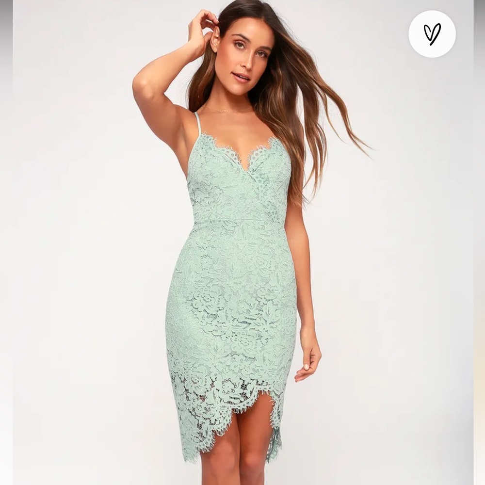 Lulus teal asymmetrical lace dress